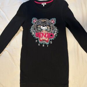 Kenzo Black Sweatshirt Dress with Multicolor Tiger Patch